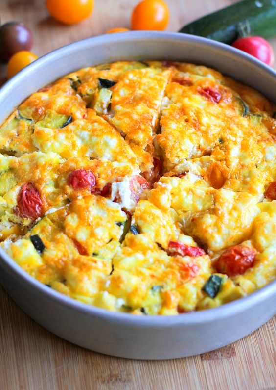 Courgette Noodle Frittata with Goats Cheese and Tomatoes