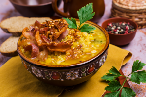 Lentil soup with crispy bacon website