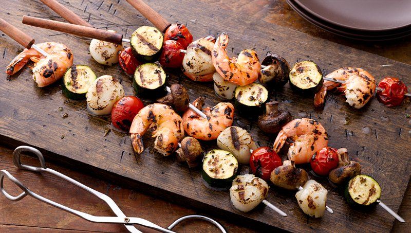 Scallop, Prawn and Vegetable Skewers